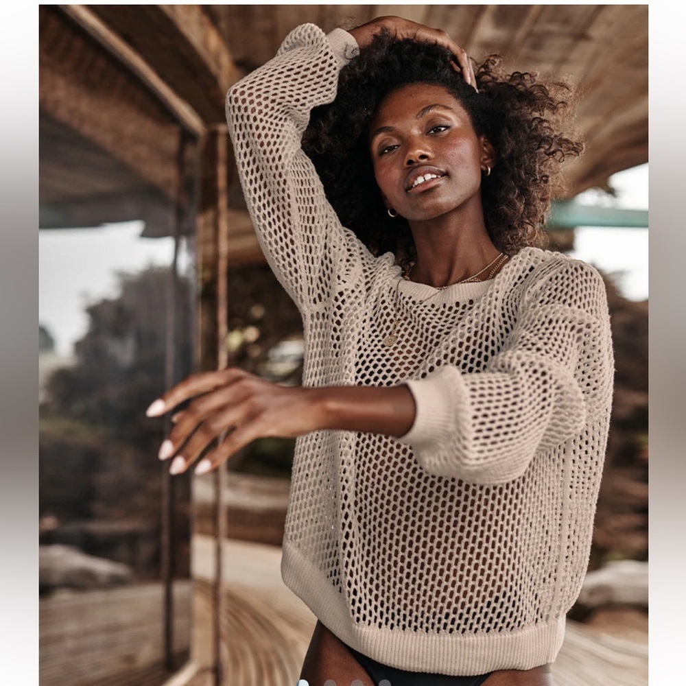 Summersalt The Fishnet Crewneck Cover-Up - Natural Sweater 1XL - Picture 2 of 9